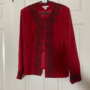 Vintage Dressbarn Blazer Tank Top Red Black Embroidered Church Stretch Size L